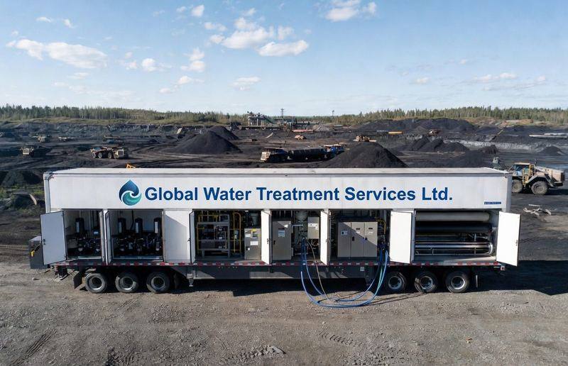Global Water Treatment Services — Mobile MF and RO unit deployed at oil sands mine site, Alberta
